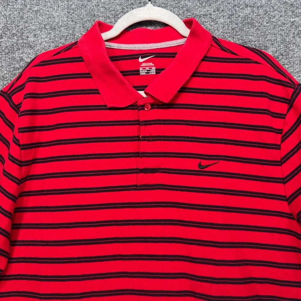 Nike Polo Shirt Mens XXL Red Black Striped Short Sleeve Golf Classic Fit Pique